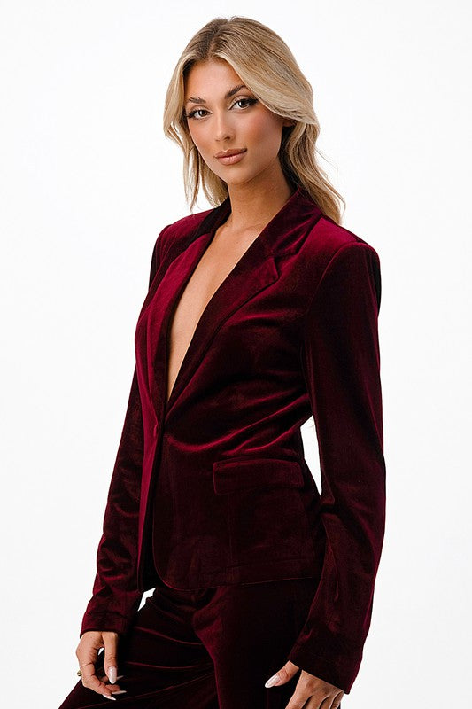 VELVET BLAZER BURGUNDY